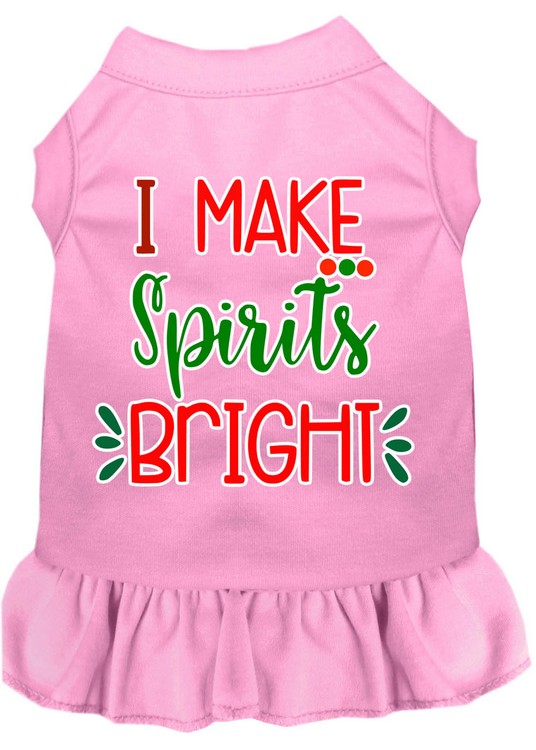 I Make Spirits Bright Screen Print Dog Dress Light Pink XS